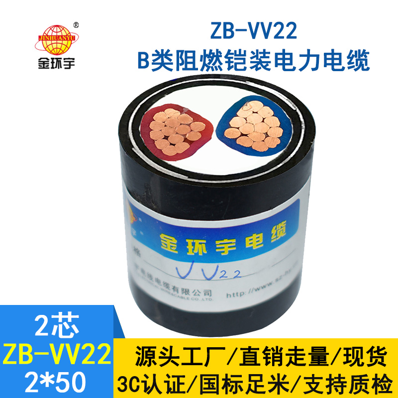 金環宇電纜 ZB-VV22-2*50平方 深圳阻燃b級鎧裝vv22電