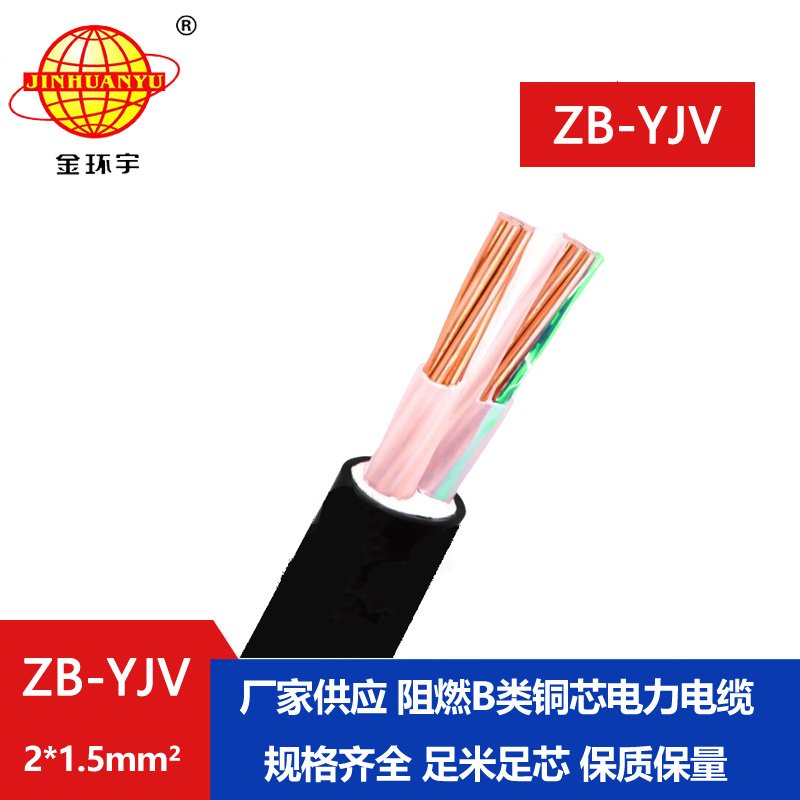 金環(huán)宇電纜 二芯yjv電纜 ZB-YJV 2X1.5平方 b級(jí)阻燃電